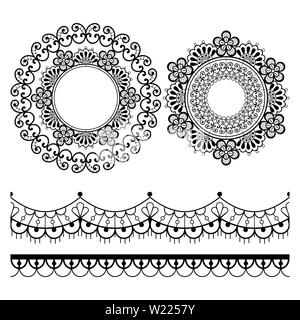 Mandala Spitze vector Pattern, Vintage rundes Design mit Blumen und wirbelt in Schwarz auf weißem Hintergrund Stock Vektor
