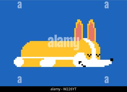 Corgi schlafen pixel Art. schlafend kleiner Hund Cartoon 8 Bit. cute pet-Vektor illustration Stock Vektor