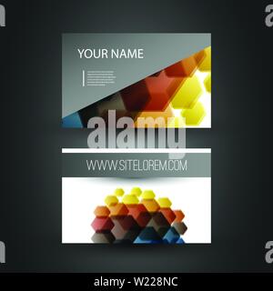 Abstrakte Visitenkarte vorlage Kreative Gestaltung, Rückseite und Vorderseite mit bunten Transparenten Überlappende sechseckige Formen Muster-Vektor Stock Vektor