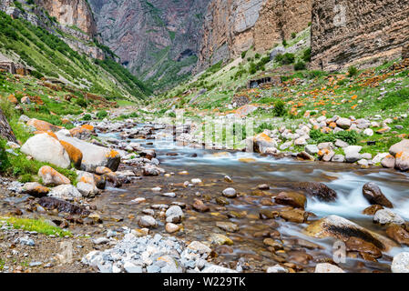 Die Natur in den Bergen des Kaukasus. Schönen Fluss stream und Steine Stockfoto