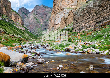 Die Natur in den Bergen des Kaukasus. Schönen Fluss stream und Steine Stockfoto