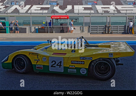 MAGNY-COURS, Frankreich, 29. Juni 2019: Ligier JS3 in der Boxengasse. Französische historischen Grand Prix erfolgt auf Rennstrecke Magny-Cours alle zwei Jahre. Stockfoto