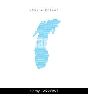 Vektor Blue Wave Pattern Karte von Lake Michigan, einer der Großen Seen von Nordamerika. Wellenlinie Muster Silhouette des Lake Michigan. Stock Vektor