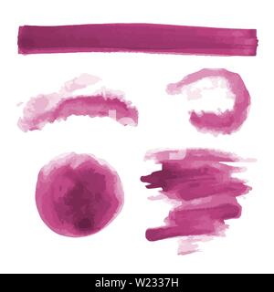 Rosa aquarell Formen, Flecken, Flecken, Pinsel Striche. Abstrakte aquarell Textur Hintergründe gesetzt. Auf weissem Hintergrund. Stock Vektor