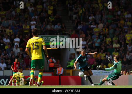 Tim Krul von Norwich City fouls Dwight Gayle von West Bromwich Albion eine Strafe, die Jay Rodriguez von West Bromwich Albion zählte auszugleichen - Norwich City v West Bromwich Albion, Sky Bet Meisterschaft einräumen, Carrow Road, Norwich - 11. August 2018 Stockfoto