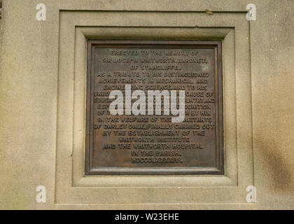 Details der Joseph Whitworth Memorial, Darley Dale Derbyshire UK Stockfoto