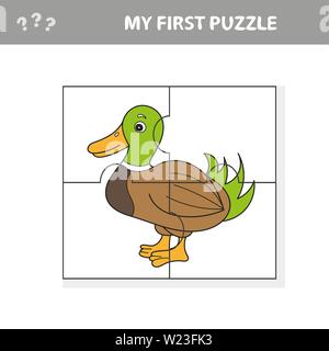 Cartoon Vector Illustration für Bildung Puzzle Spiel für Kinder im Vorschulalter mit lustigen Ente Vogel Stock Vektor