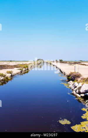 Bewässerungskanal in das Sumpfgebiet der Camargue, Südfrankreich. Stockfoto