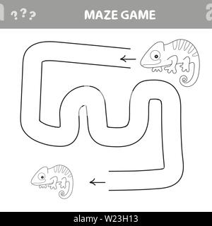 Chameleon Labyrinth Spiel - Chamäleon seinen Weg finden aus dem Labyrinth - Malbuch Stock Vektor