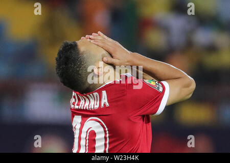 Kairo, Ägypten. 05. Juli, 2019. Marokkos Younes Belhanda reagiert während der 2019 Afrika Cup der Nationen Umlauf von 16 Fußballspiel zwischen Marokko und Benin bei al-salam Stadion. Credit: Oliver Weiken/dpa/Alamy leben Nachrichten Stockfoto