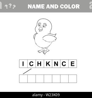 Huhn, gefärbt, die Malbuch für Kinder im Vorschulalter mit easy Educational gaming Ebene Stock Vektor