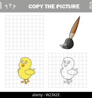 Huhn, gefärbt, die Malbuch für Kinder im Vorschulalter mit einfachem Bildungsniveau. Kopieren Sie das Foto, das einfache Lernspiel für Kinder Stock Vektor