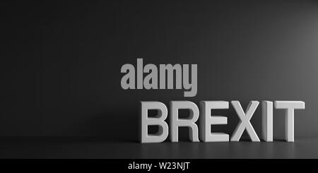 Weiß Wort Brexit auf grauem Hintergrund, 3D-Rendering, 3D-Darstellung Stockfoto