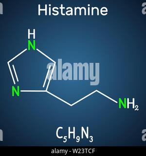 Histamin Molekül. Es ist Amin, stickstoffhaltige Verbindung, stimulans der gastrischen Sekretion, gefäßerweiternde und zentral wirksamen Neurotransmitter. Strukturelle Stock Vektor