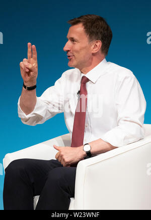 Konservative Partei Führung Kämpfer Jeremy Hunt auf der Bühne während eines Tory Führung hustings im Perth Concert Hall, Perth. Stockfoto