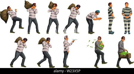 Dieb mit Tasche von Cash einstellen Stock Vektor