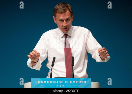 Konservative Partei Führung Kämpfer Jeremy Hunt auf der Bühne während eines Tory Führung hustings im Perth Concert Hall, Perth. Stockfoto