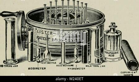 Archiv Bild ab Seite 194 der Molkerei Chemie ein praktisches Handbuch. Molkerei Chemie: ein praktisches Handbuch für Molkerei Chemiker und andere die Kontrolle über die Molkereien dairychemistrypr 00 reiche Jahr: 1899 messen. 171 und Wilkinson haben die Methode mit dieser Maschine untersucht und die Ergebnisse etwas niedrig, aber Woll hat gezeigt, dass die Geschwindigkeit der wirbeln durch die Hersteller der Maschine müssen die empfohlenen von 600 Umdrehungen pro Minute von 700 auf 1200 erhöht werden; wenn dies geschieht, um die Ergebnisse richtig sind und kein willkürlicher Korrektur notwendig. • AMOTHIaua ClOIWETtO Abb. 7.- Lister-Babcoek Stockfoto