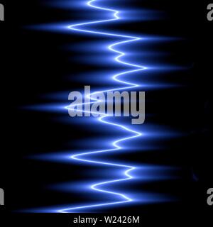 Wellige blaue Linien vor schwarzem Hintergrund, Illustration. Stockfoto