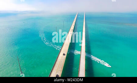 Seven Mile Bridge. Endlose Straße, Luftaufnahme, Florida Keys. USA. Stockfoto