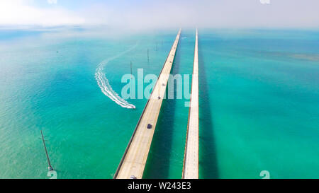 Seven Mile Bridge. Endlose Straße, Luftaufnahme, Florida Keys. USA. Stockfoto