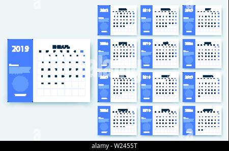 Einfacher Kalender 2019 yesr, vektor design Eps 10. Stock Vektor