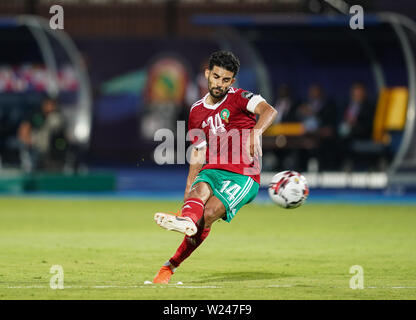 Frankreich, 5. Juli 2019: M'bark Boussoufa Marokko schießen auf Ziel während der 2019 Afrika Cup der Nationen Übereinstimmung zwischen Marokko und Benin im Al Salam Stadion in Kairo, Ägypten. Ulrik Pedersen/CSM. Stockfoto