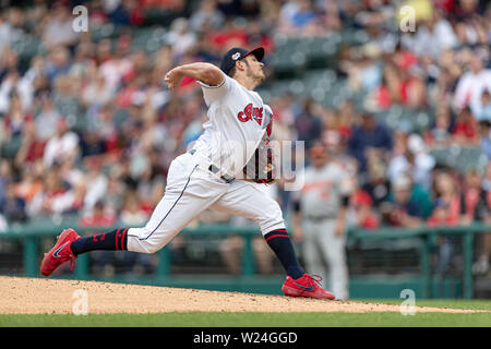 Mai 16th, 2019: Cleveland Indians, die Krug Trevor Bauer (47), die in Aktion während eines Spiels zwischen den Baltimore Orioles und die Cleveland Indians am 16 Mai, 2019 am progressiven Feld in Cleveland, OH. Adam Lacy/CSM. Stockfoto