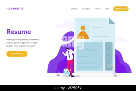 Landing Page Template des Resume Abbildung Konzept. Modernes flaches design Konzept der Webseite Design für die Website und mobile Website. Vector Illustration Stock Vektor
