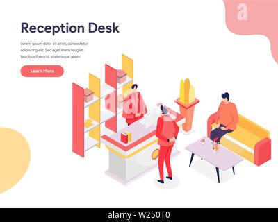 Rezeption Abbildung Konzept. Isometrische Design Konzept der Webseite Design für die Website und mobile Website. Vector Illustration Stock Vektor