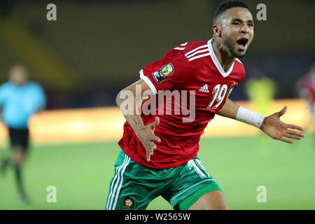 Kairo, Ägypten. 5. Juli, 2019. Youssef En-Nesyri Marokko feiert zählen während der 2019 Afrika Cup Match zwischen Benin und Marokko in Kairo, Ägypten, am 5. Juli 2019. Credit: Ahmed Gomaa/Xinhua/Alamy leben Nachrichten Stockfoto