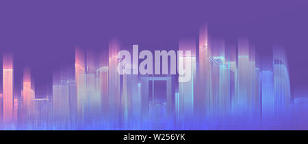 Futuristische bunte Stadt, neon purple background. Abstrakte Stadt Hintergrund Stockfoto