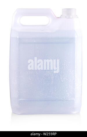 Eröffnet weiße Plastikkanister isoalted auf weißem Hintergrund Stockfoto