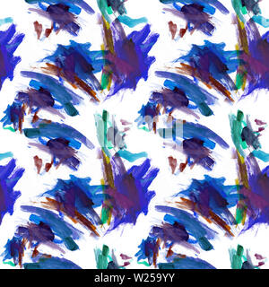 Abstrakte Fliese für Textil- und Abdeckungen, Blau, Violett und Grün Pinselstriche. Stockfoto