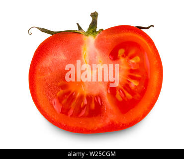 Frische Tomaten. Die Hälfte der pflanzlichen isoliert auf Weiss. Mit Freistellungspfaden. Stockfoto