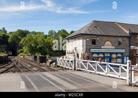 Die Aussicht von Grosmont Station, auf der North Yorkshire Moors Railway in den Norden Englands. Stockfoto