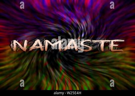 Namaste text Zitat in psychedelischen Hintergrundbild Stockfoto