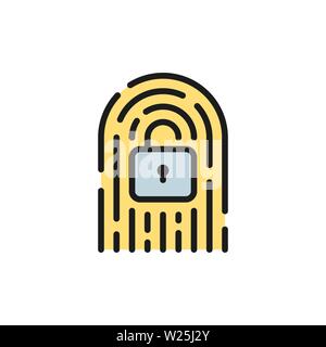 Fingerprint mit Verriegelung, cryptocurrency, digitalen Schlüssel flach Farbe Symbol. Stock Vektor