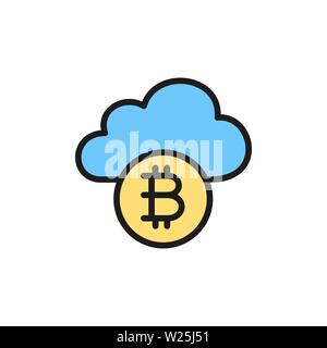 Cloud mit bitcoin Münze, blockchain cryptocurrency, flachen Farbe Symbol. Stock Vektor