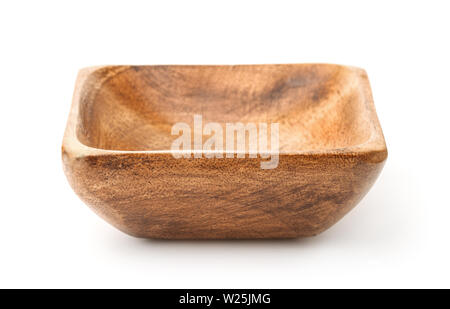 Leere Holz- square Bowl isoliert auf weißem Stockfoto