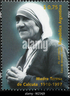 Portrait von Mutter Teresa auf argentinischen Briefmarke Stockfoto