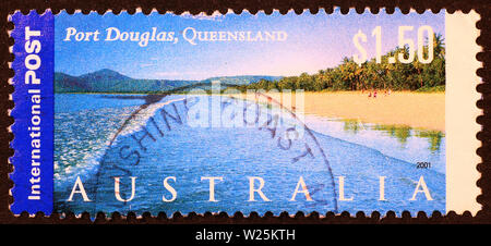 Strand von Port Douglas, Australien, auf einer Briefmarke Stockfoto