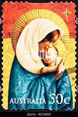 Madonna und Jesus Kind auf australischen Briefmarke Stockfoto