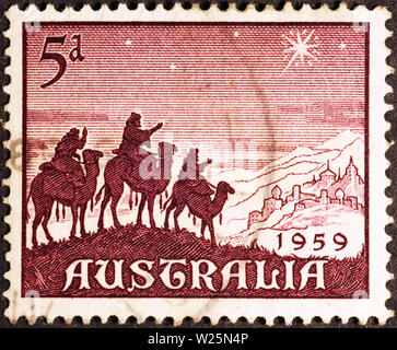 Drei Weisen Unterwegs auf alten australischen Briefmarke Stockfoto