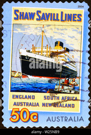 Vintage ad Förderung Luxus Kreuzfahrt auf australischen Briefmarke Stockfoto