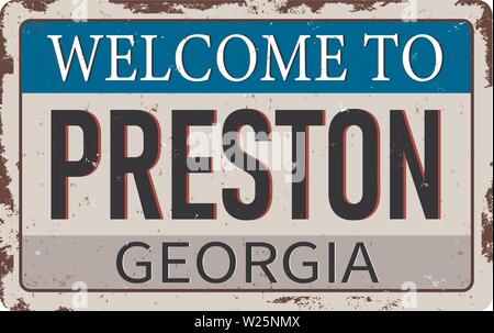 Zum Preston Georgien vintage rostiges Metall Zeichen auf weißem Hintergrund Willkommen, Vector Illustration Stock Vektor