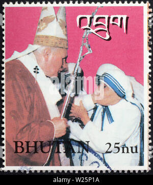 Johannes Paul II. und Mutter Theresa auf Briefmarke Stockfoto
