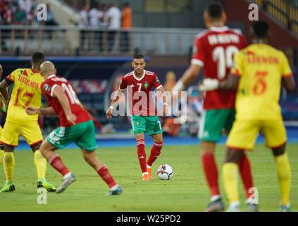 Frankreich, 5. Juli 2019: Hakim Ziyach Marokko während der 2019 Afrika Cup der Nationen Übereinstimmung zwischen Marokko und Benin im Al Salam Stadion in Kairo, Ägypten. Ulrik Pedersen/CSM. Stockfoto