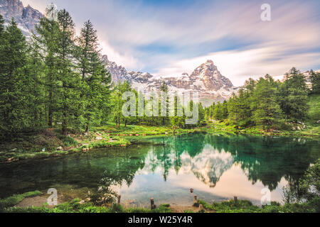 Monte Cervino (Matterhorn) bei Sunrise - Breuil-Cervinia, Aosta-Tal, Italienische Alpen, Italien Stockfoto