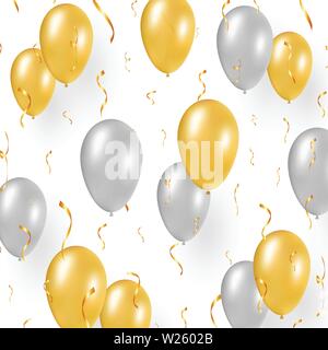 Feier Design mit gold Luftballons, Konfetti. Stock Vektor